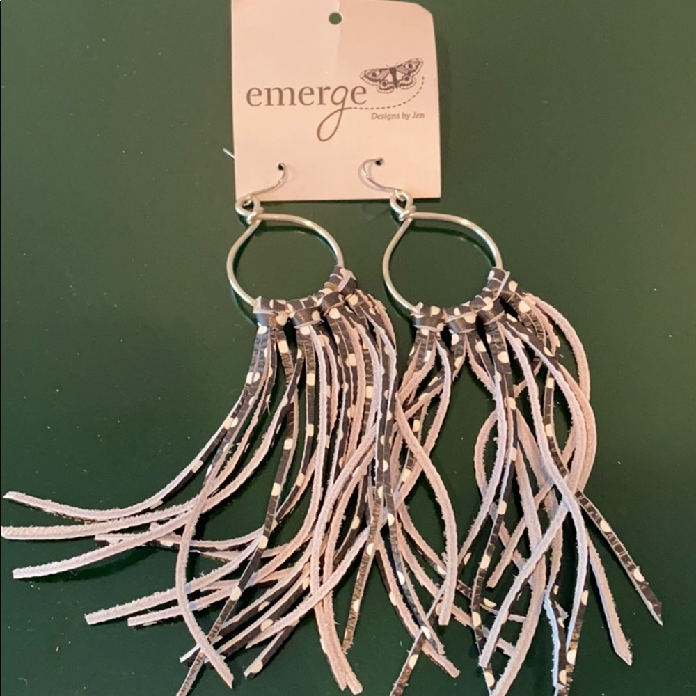 Emerge black w/ white polka dot leather earrings